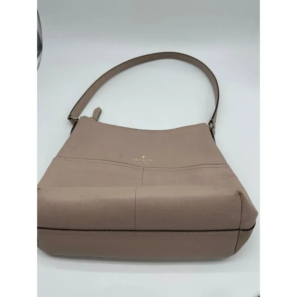 Kate Spade Bailey Pebbled Leather Shoulder Hobo Bag Neutral Purse Front Pockets